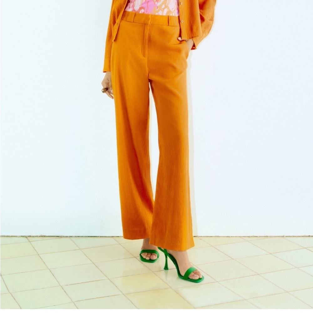 ZARA WRINKLE LOOK STRAIGHT PANTS Orange